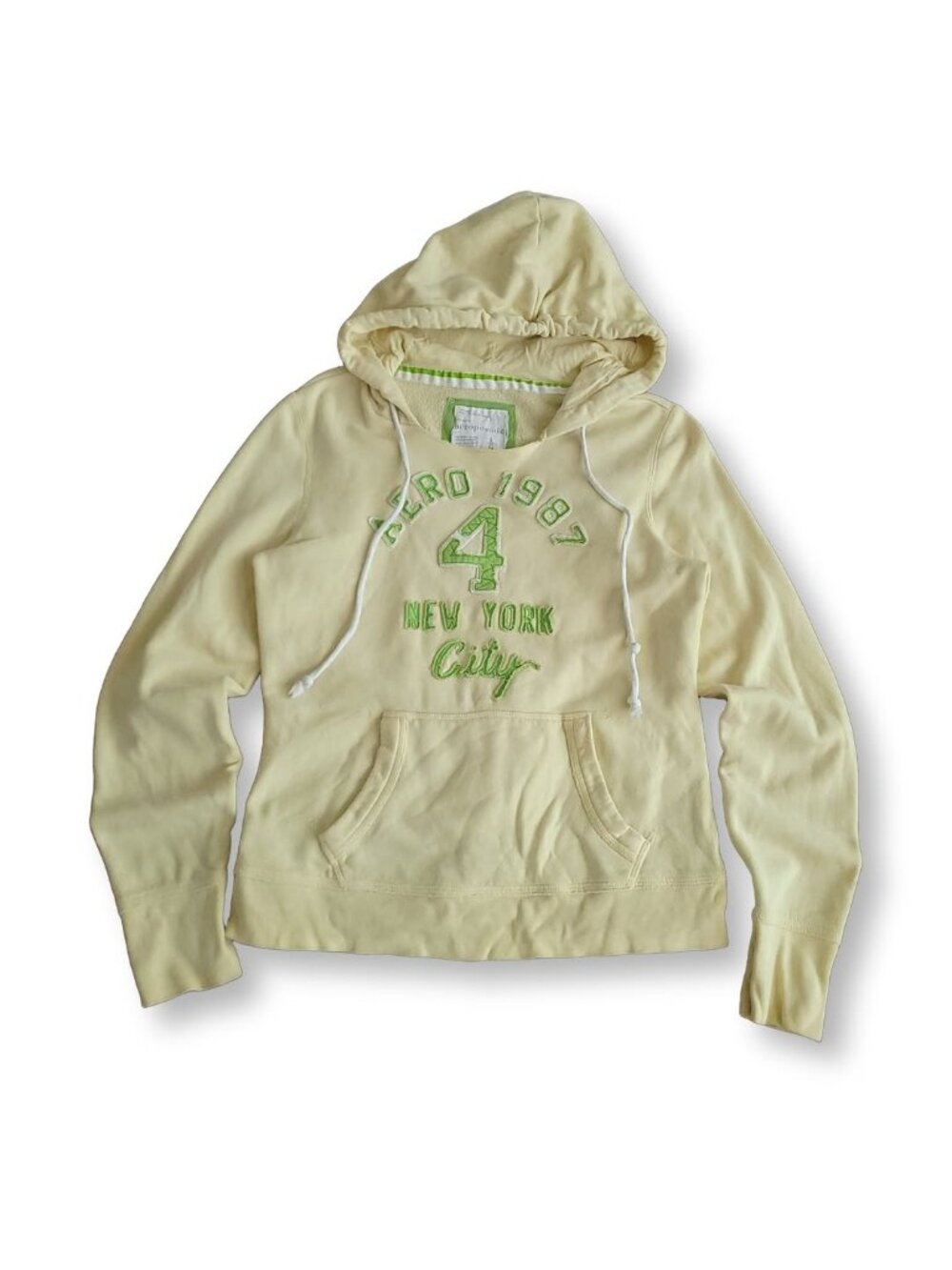 Aeropostale 90s Vintage Embroidered Yellow Green V-Neck Hoodie (L)